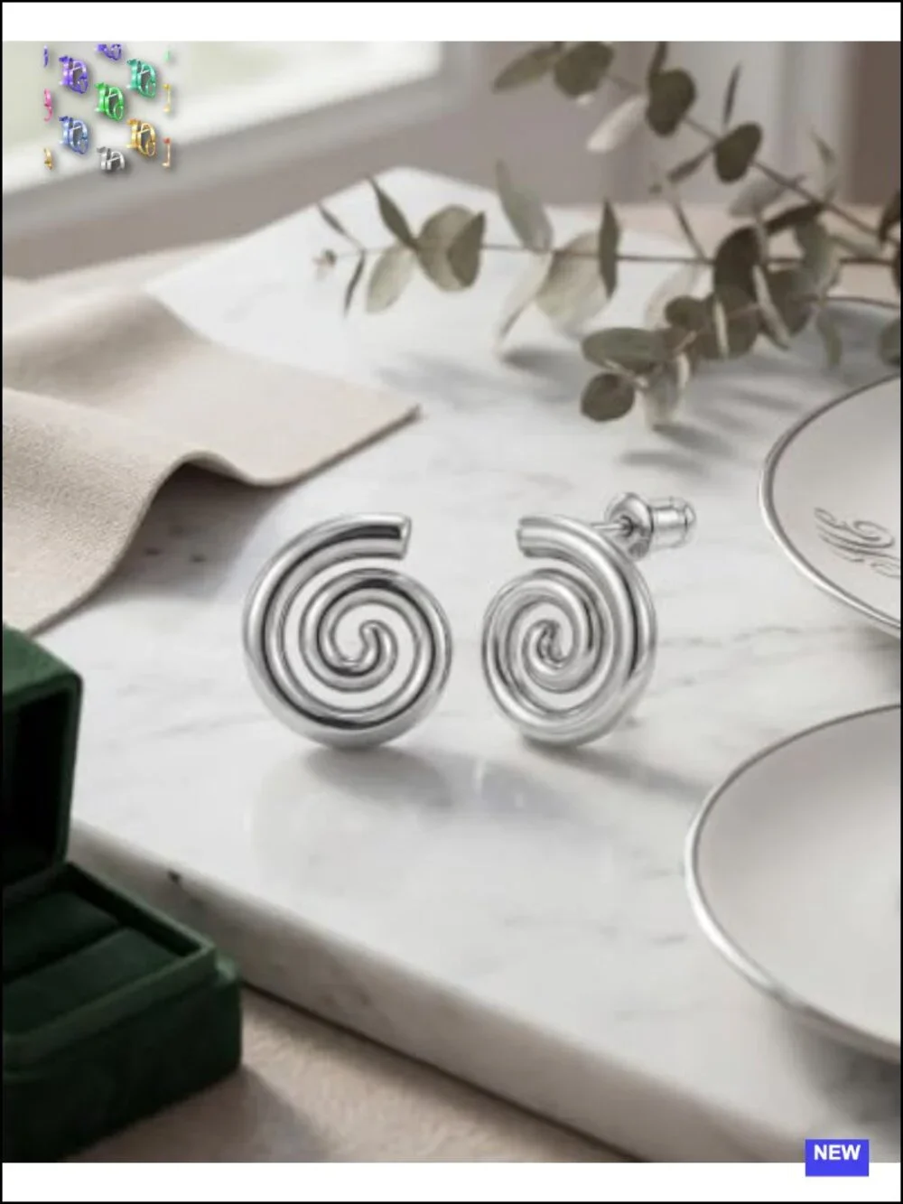 Chunky Gold Plated Statement Drop Stud Earrings Geometric Spiral Hypoallergenic